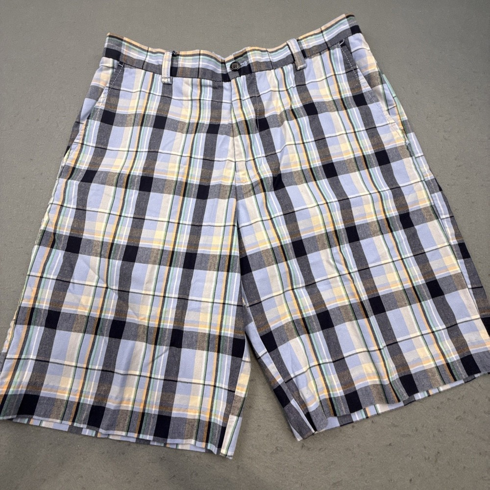 IZOD Men's Golf Shorts Size 32 Blue Plaid Preppy Nice Quality